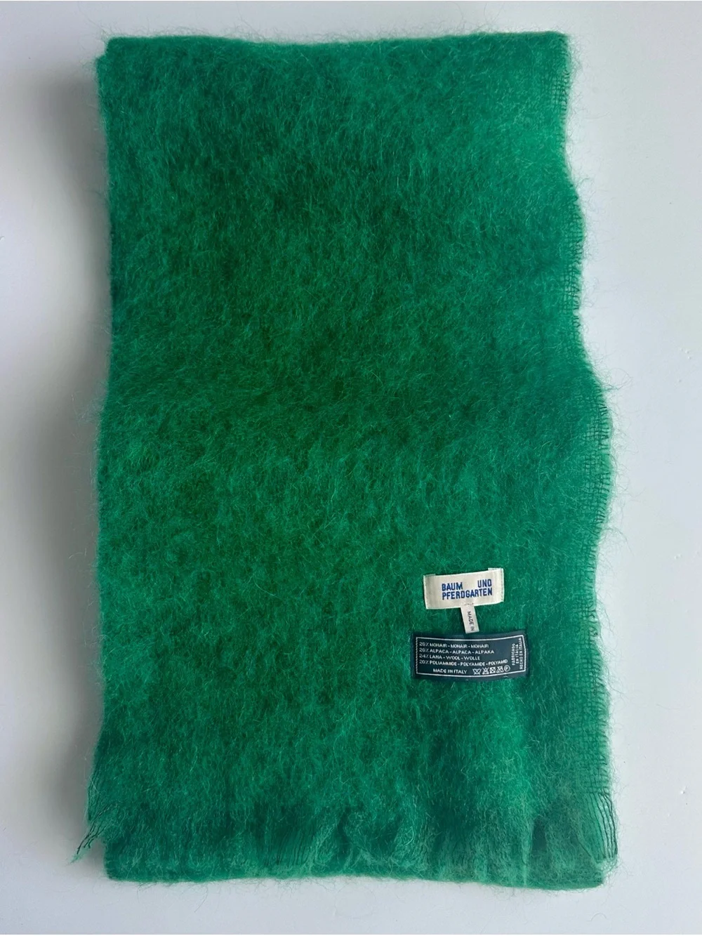 Baum Und Pferdgarten Scarf Wrap Green Mohair Wool Alpaca 11” X 80” Italy